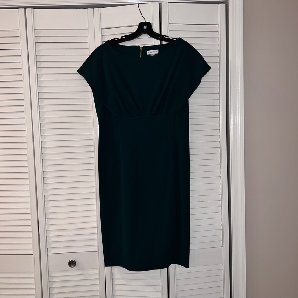 Calvin Klein Midi Dark Green Dress Sz 14 NWOT